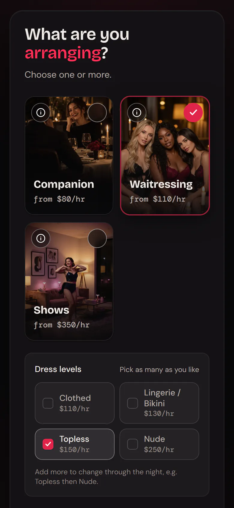 The Luxx booking app: choosing services for the night